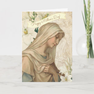 Jungfrau Maria Lilien Religiöser Engel Vintage Karte