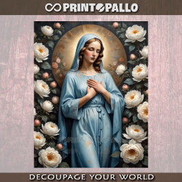 Jungfrau Maria mit Blume betet für uns Seidenpapier