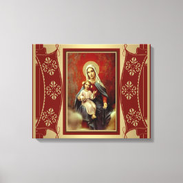 Jungfrau Maria mit Jesus, der Rosenkranz-Gold hält Leinwanddruck