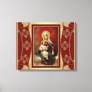 Jungfrau Maria mit Jesus hält Rosenkranz Gold Leinwanddruck