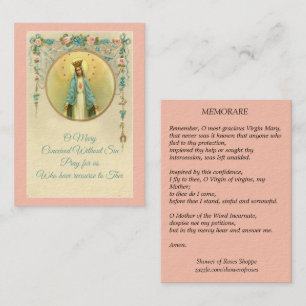 Jungfrau Maria mit Vintage-Blumen-Memorare-Heilige Visitenkarte