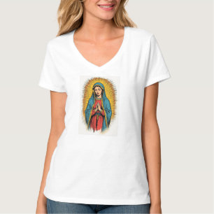 Jungfrau Maria Retro V-Ausschnitt T-Shirt für Dame
