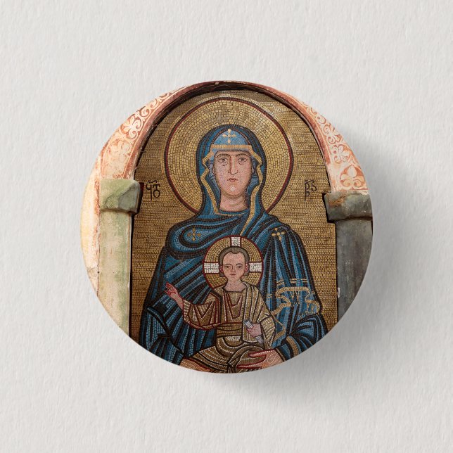 Jungfrau Maria und Jesus Mosaik Button (Vorderseite)