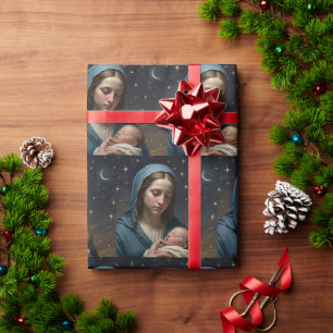Jungfrau Maria und Jesuskind christlich vintage Geschenkpapier