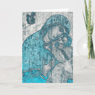 Jungfrau Maria und Jesuskind Vintage Blau Feiertagskarte