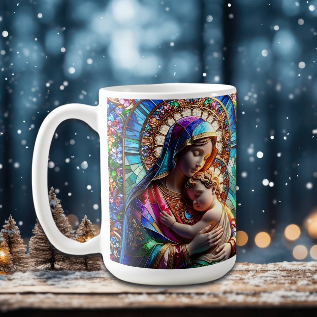 Jungfrau Mary and Baby Jesus Halted Glass Kaffeetasse (Von Creator hochgeladen)