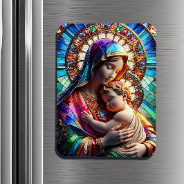 Jungfrau Mary and Baby Jesus Halted Glass Magnet