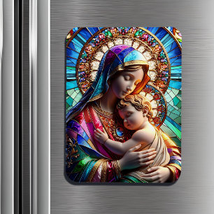 Jungfrau Mary and Baby Jesus Halted Glass Magnet