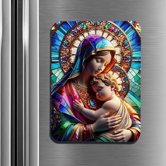 Jungfrau Mary and Baby Jesus Halted Glass Magnet (Von Creator hochgeladen)