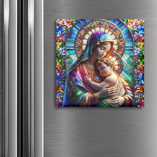 Jungfrau Mary and Baby Jesus Halted Glass Magnet (Von Creator hochgeladen)