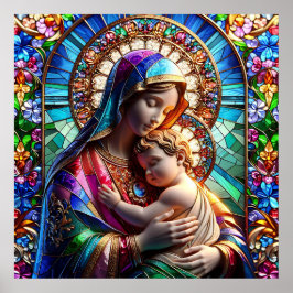 Jungfrau Mary and Baby Jesus Halted Glass Poster