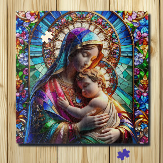 Jungfrau Mary and Baby Jesus Halted Glass Puzzle