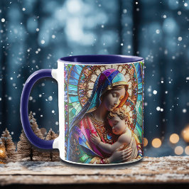 Jungfrau Mary and Baby Jesus Halted Glass Tasse