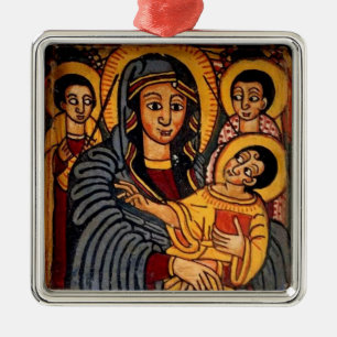 Jungfrau Mary and Christ Child Ethiopian Icon Ornament Aus Metall