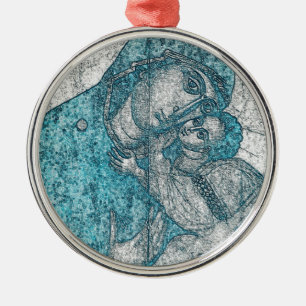 Jungfrau Mary Baby Jesus Angel Portrait Vintag Blu Silbernes Ornament