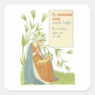 Jungfrau Mary Baby Jesus Garden Blume Art Quadratischer Aufkleber