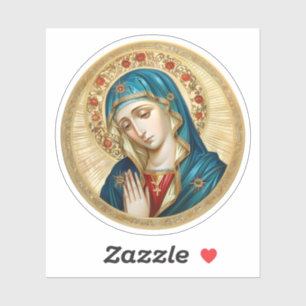 Jungfrau Mary beten mit einem Kreis roter Blume Aufkleber