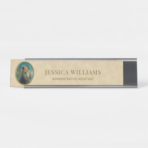 Jungfrau Mary Child Jesus auf Ocher Foil Hintergru Schreibtischnamensplakette
