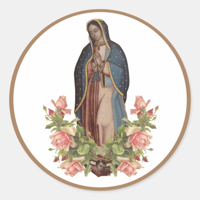 Jungfrau Mary de Guadalupe Rose Religiös Runder Aufkleber (Vorderseite)