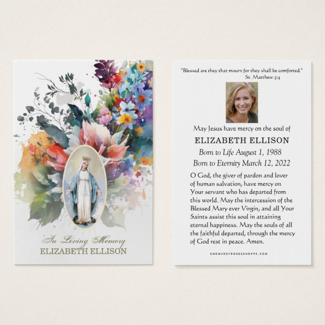 Jungfrau Mary Fatima Beerdigungskarte (Vorne & Hinten)