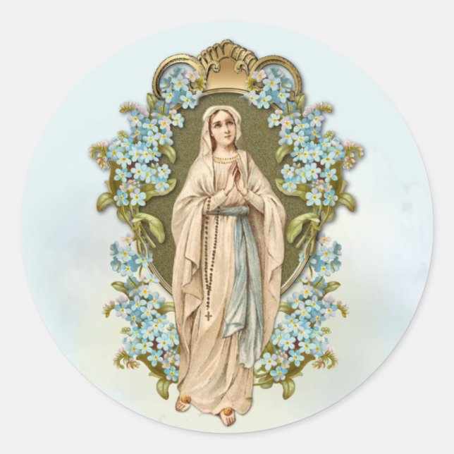 Jungfrau Mary Floral Religious Lady of Lourdes Runder Aufkleber (Vorderseite)