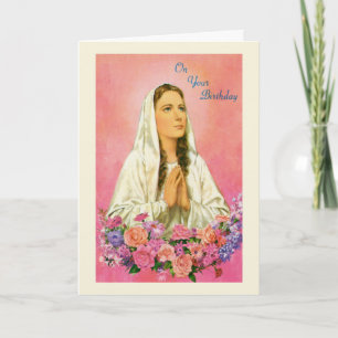 Jungfrau Mary Floral Religious Mitte Jahrhundert G Karte