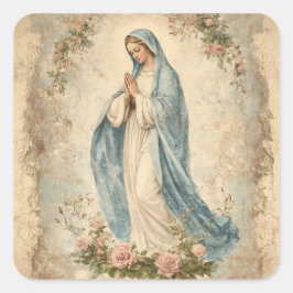 Jungfrau Mary Floral Religious Vintag katholischen Quadratischer Aufkleber