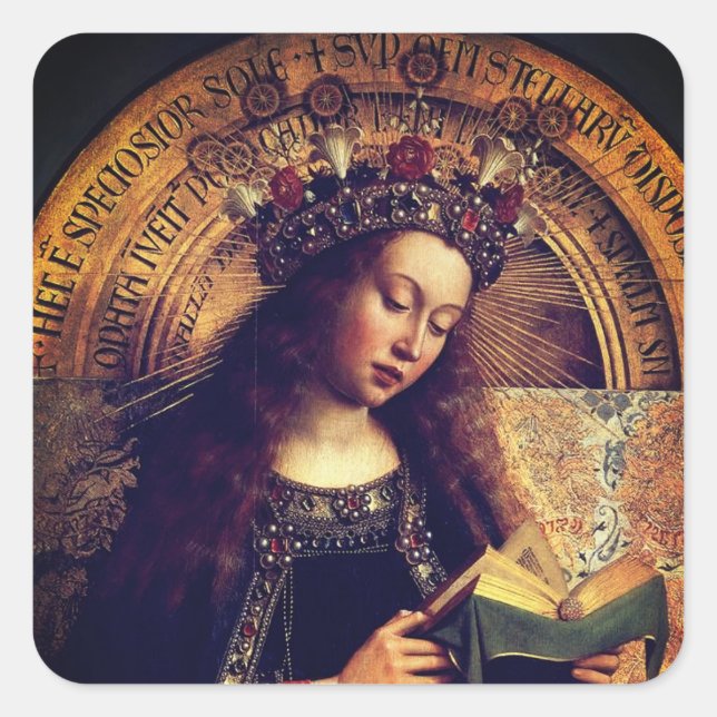 Jungfrau Mary - Gent Altarpiece von Jan van Eyck Quadratischer Aufkleber (Vorderseite)