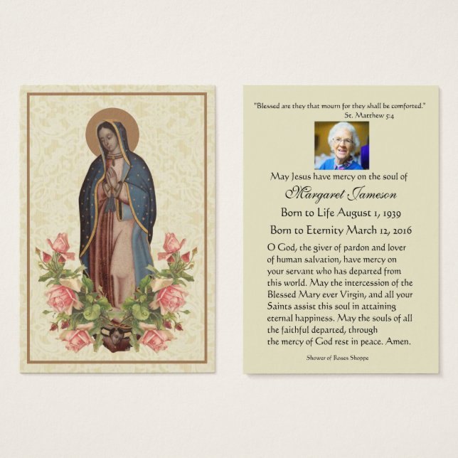 Jungfrau Mary Guadalupe Beerdigung Gebetskarte (Vorne & Hinten)