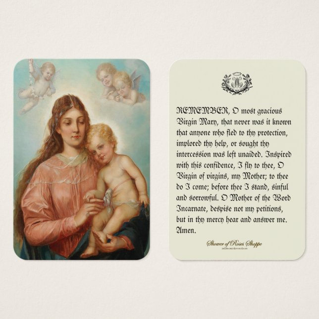 Jungfrau Mary Jesus Angels Memorare Gebet (Vorne & Hinten)