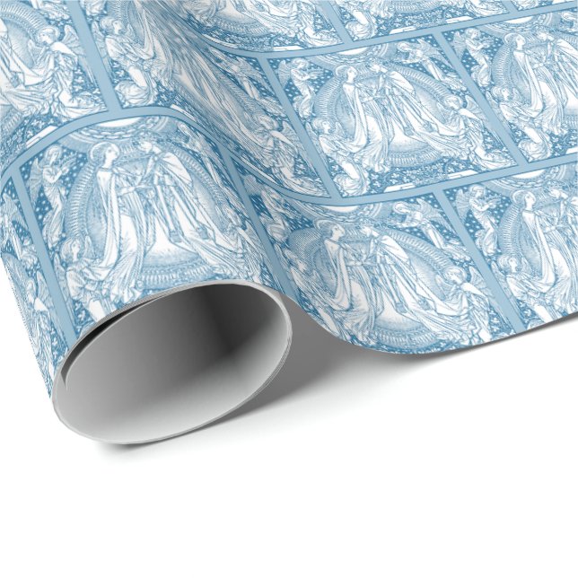 Jungfrau Mary & Jesus Blue & White Elegante Geschenkpapier (Rolleneckpunkt)