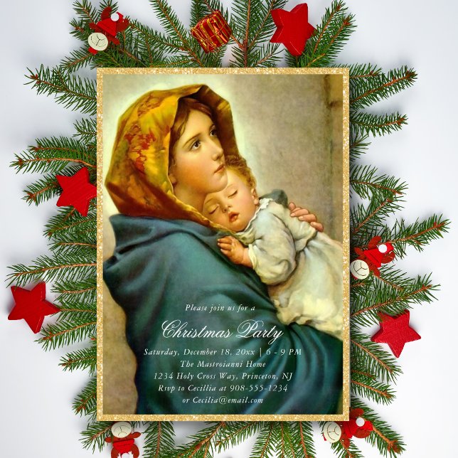 Jungfrau Mary & Jesus Religiöses Weihnachtsfest Pa Einladung (Religious Christmas party invitation perfect for family and church parties.)