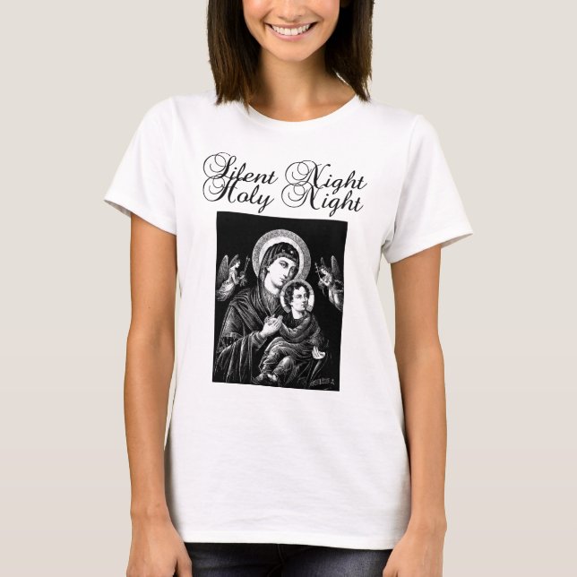 Jungfrau Mary Jesus Stille Nacht Weihnachten Kunst T-Shirt (Vorderseite)