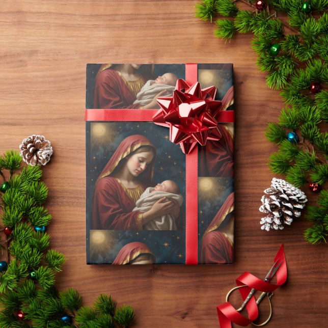 Jungfrau Mary & Jesus Weihnachtskrippe Geschenkpapier (Feiertagsgeschenk)