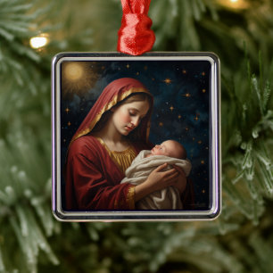 Jungfrau Mary & Jesus Weihnachtskrippe Ornament Aus Metall