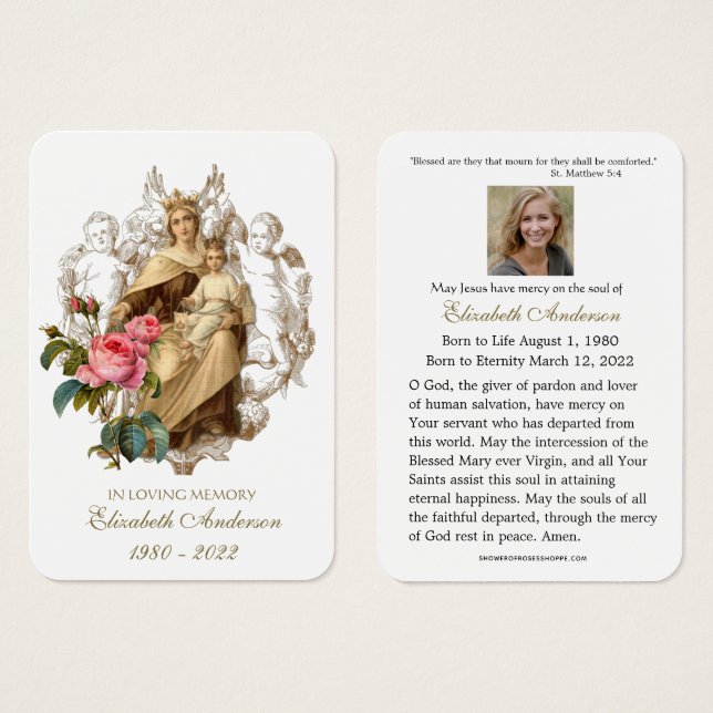 Jungfrau Mary Katholic Funeral Memorial Holcard - (Vorne & Hinten)