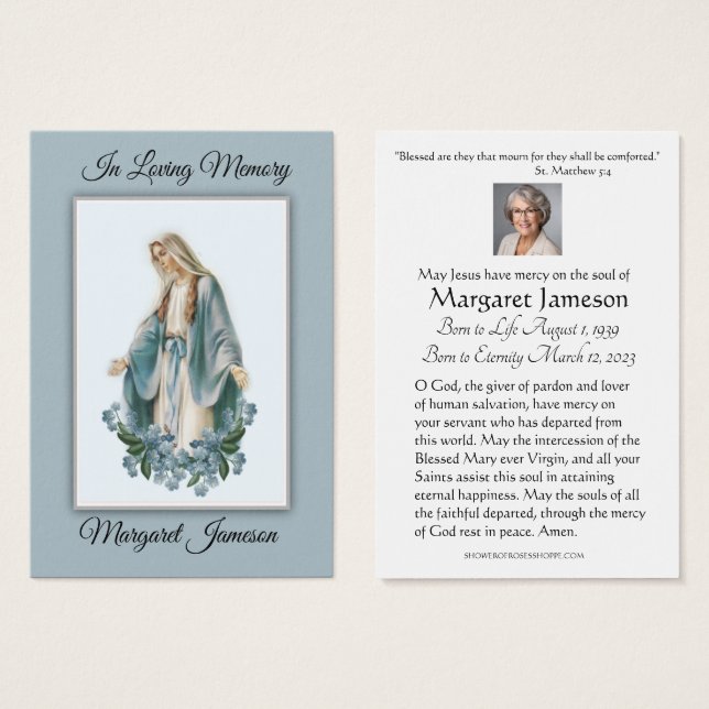 Jungfrau Mary Katholic Funeral Memorial Holcard - (Vorne & Hinten)