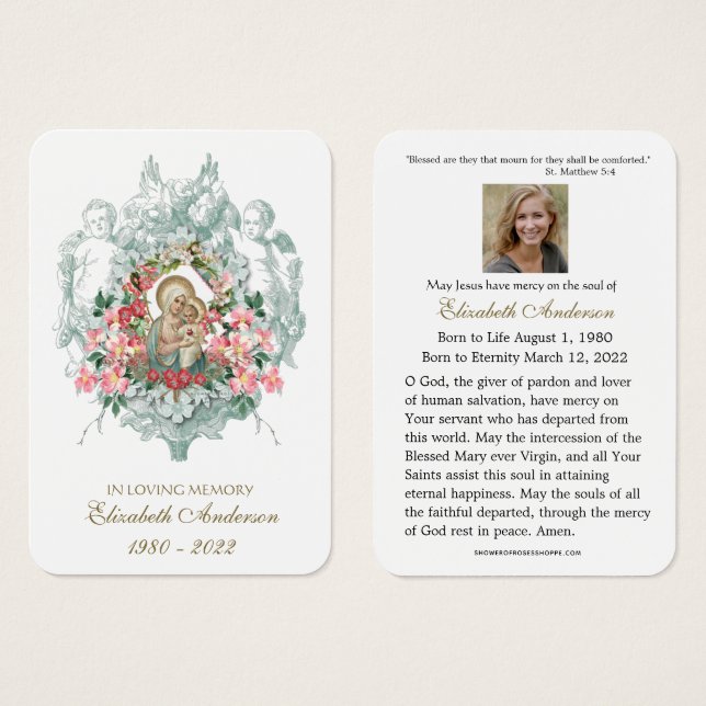 Jungfrau Mary Katholic Funeral Memorial Holcard - (Vorne & Hinten)
