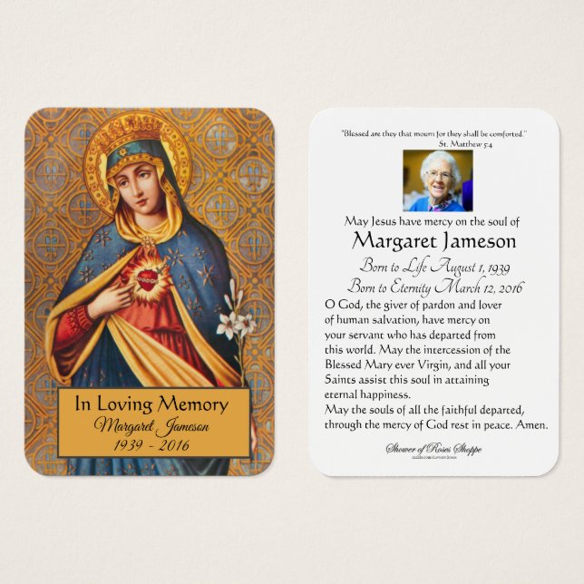 Jungfrau Mary Katholic Funeral Memorial Holcard - (Vorne & Hinten)