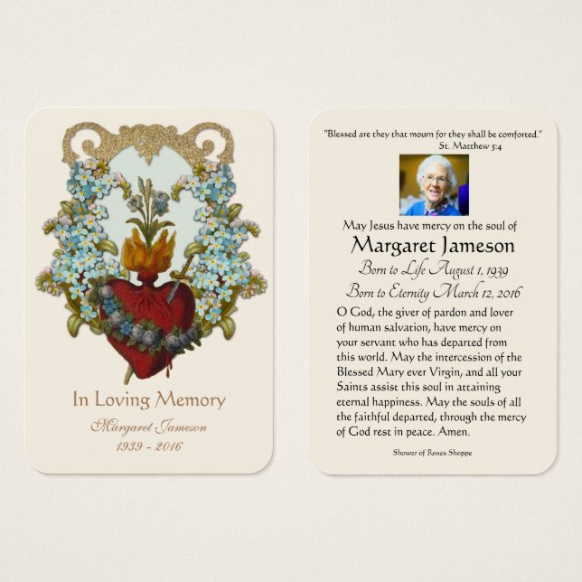 Jungfrau Mary Katholic Funeral Memorial Holcard - (Vorne & Hinten)