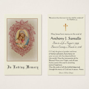 Jungfrau Mary Katholic Funeral Memorial Holcard -