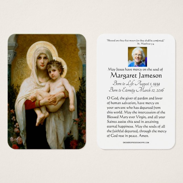 Jungfrau Mary Katholic Funeral Memorial Holcard - (Vorne & Hinten)