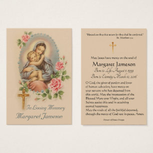 Jungfrau Mary Katholic Funeral Memorial Holcard -