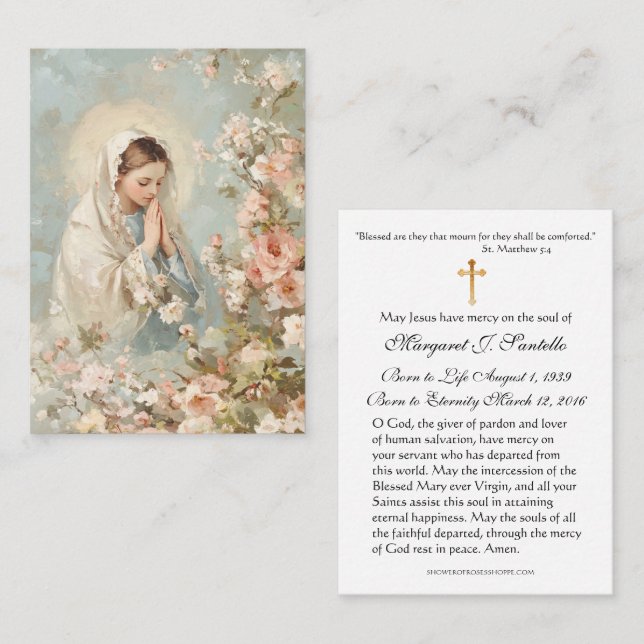 Jungfrau Mary Katholic Funeral Memorial Holcard - Visitenkarte (Vorne/Hinten)