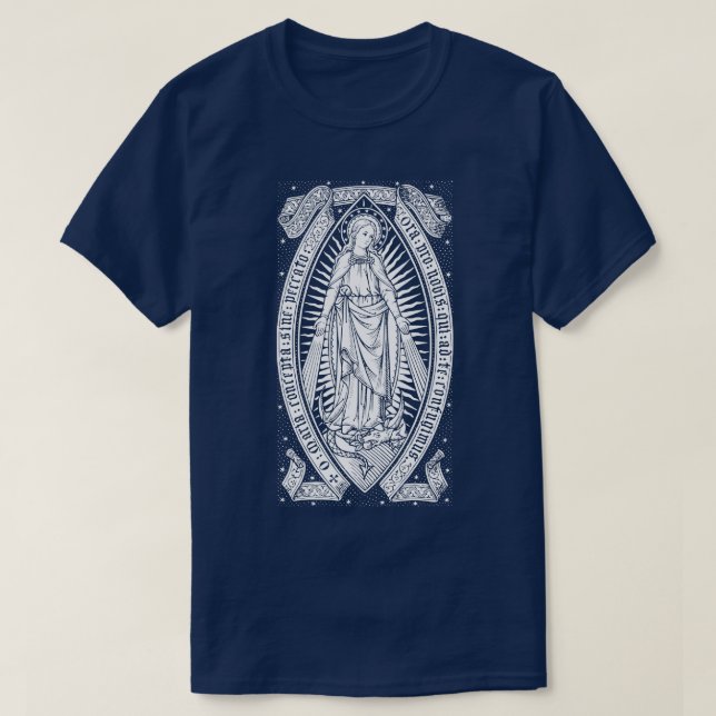 Jungfrau Mary Katholic Vintag Gravur T-Shirt (Design vorne)