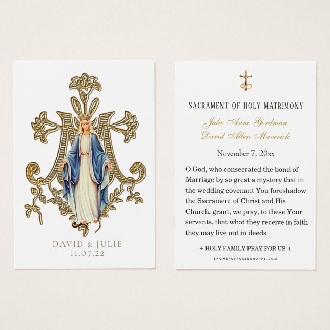 Jungfrau Mary Katholic Wedding Holy Card (Vorne & Hinten)