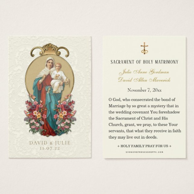 Jungfrau Mary Katholic Wedding Holy Card (Vorne & Hinten)