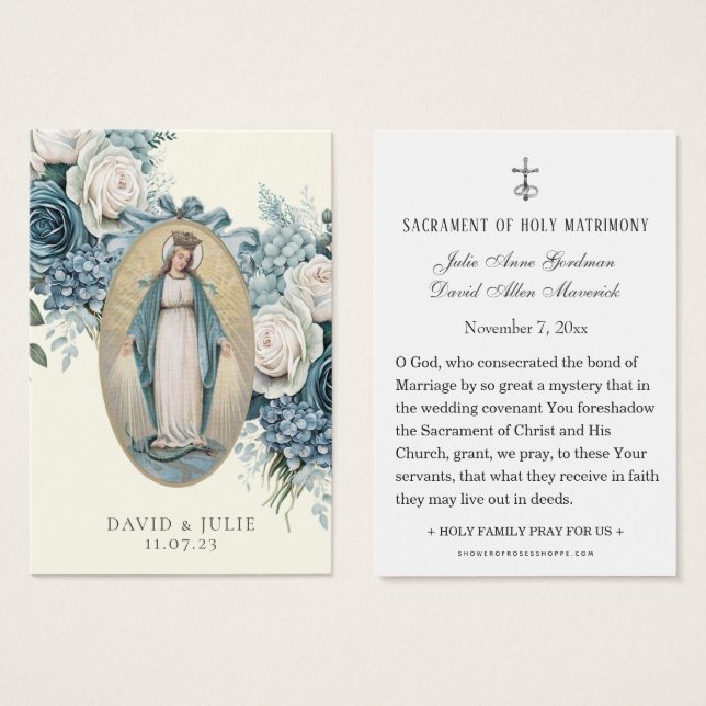 Jungfrau Mary Katholic Wedding Prayer Card (Vorne & Hinten)