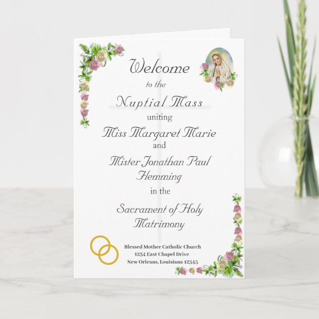 Jungfrau Mary Katholic Wedding Program Programm (Vorderseite)