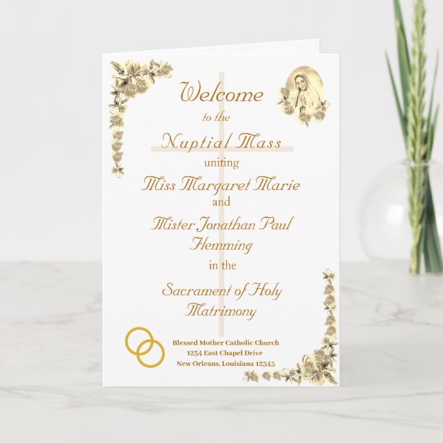 Jungfrau Mary Katholic Wedding Program Programm (Vorderseite)